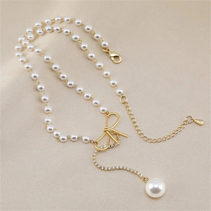 Bow Pearl Drop Choker Necklace