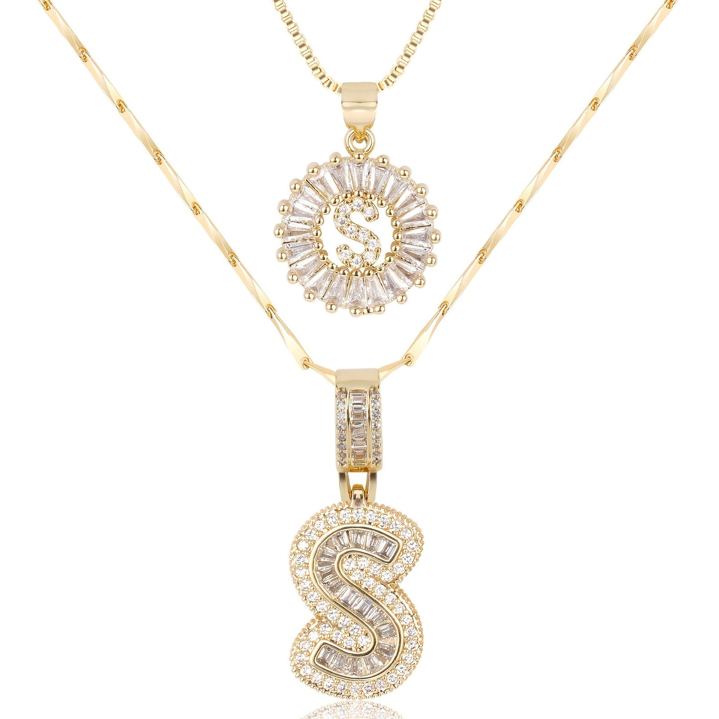 2pc 14k Diamond Letter Initial Necklaces