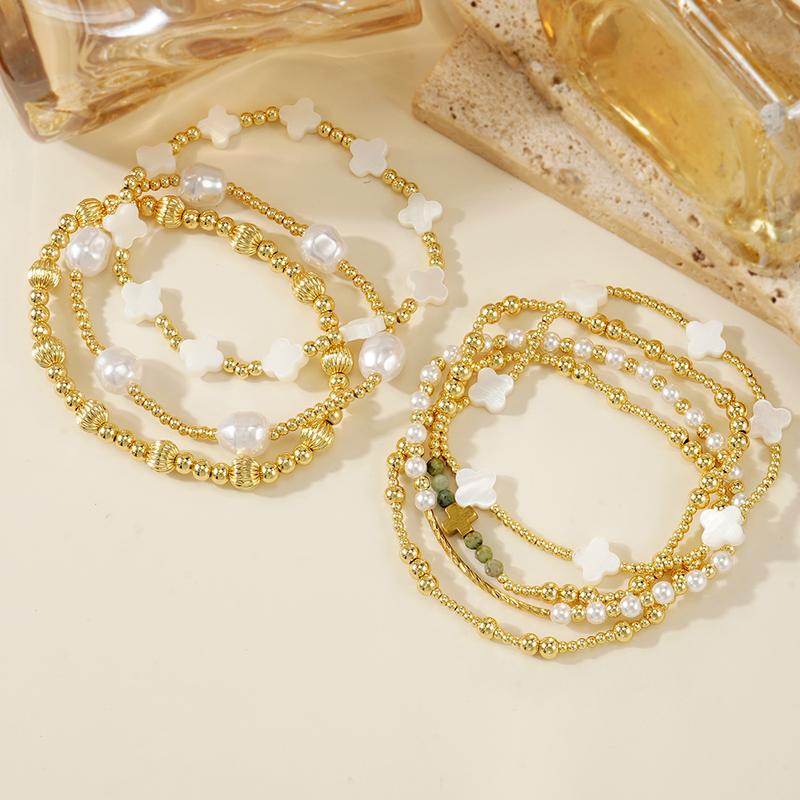 7pc Dainty Gold & Pearl Beaded Bracelet Stack