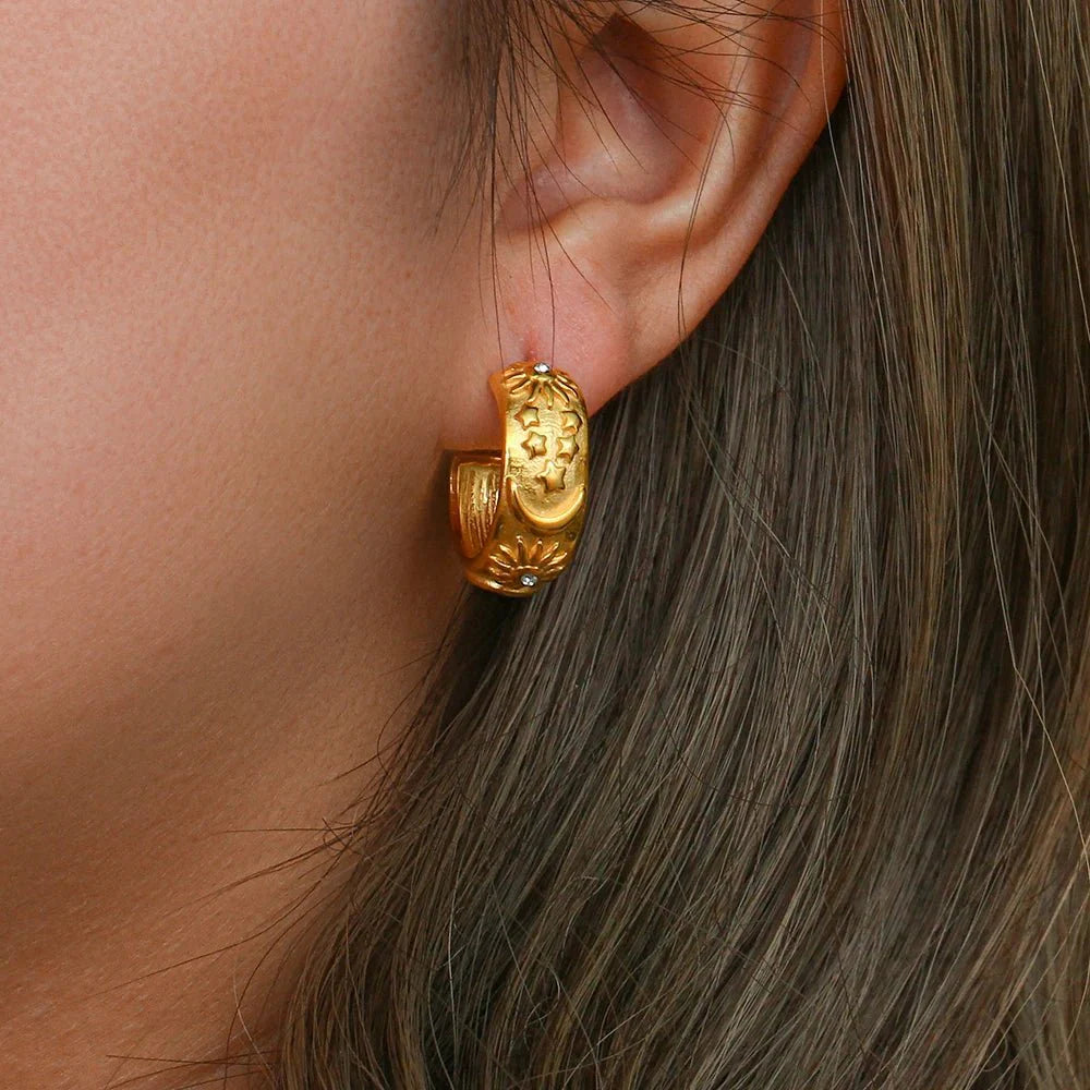 Chunky Astrology Embossed Hoop Earrings