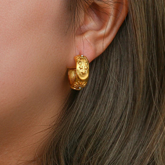 Chunky Astrology Embossed Hoop Earrings