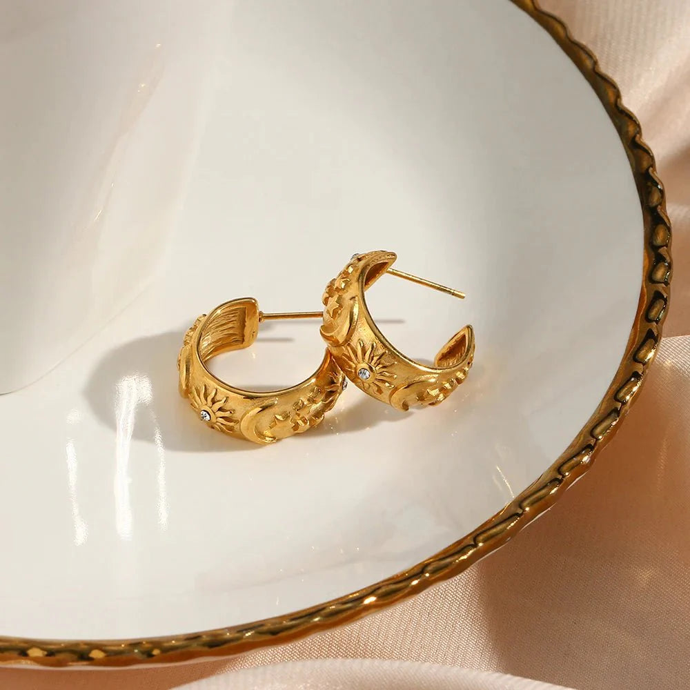 Chunky Astrology Embossed Hoop Earrings