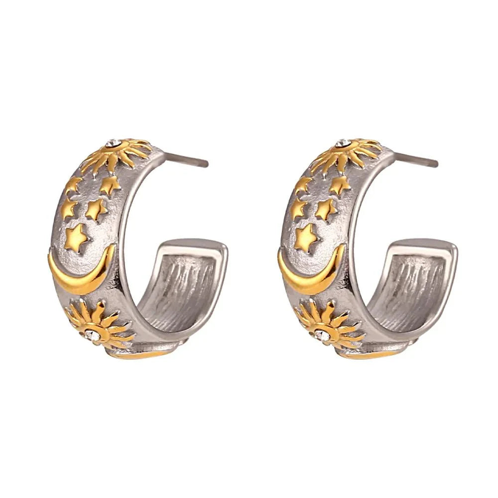 Chunky Astrology Embossed Hoop Earrings