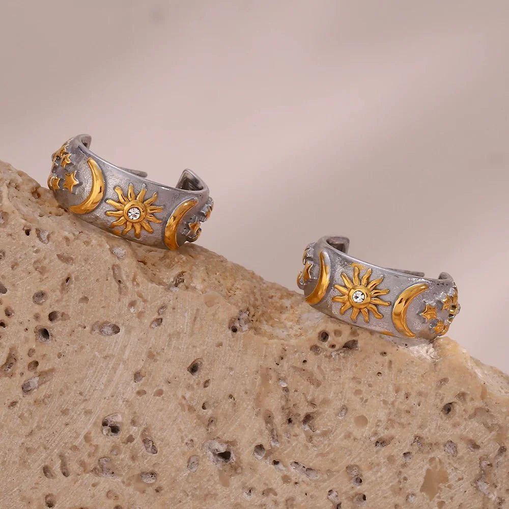 Chunky Astrology Embossed Hoop Earrings