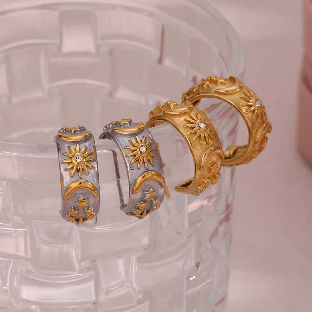 Chunky Astrology Embossed Hoop Earrings