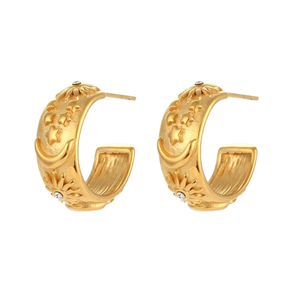 Chunky Astrology Embossed Hoop Earrings
