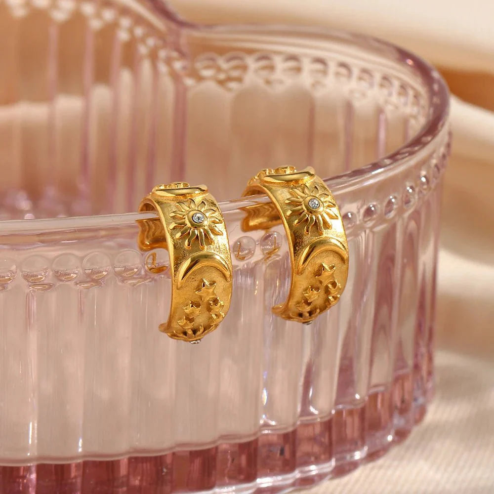 Chunky Astrology Embossed Hoop Earrings
