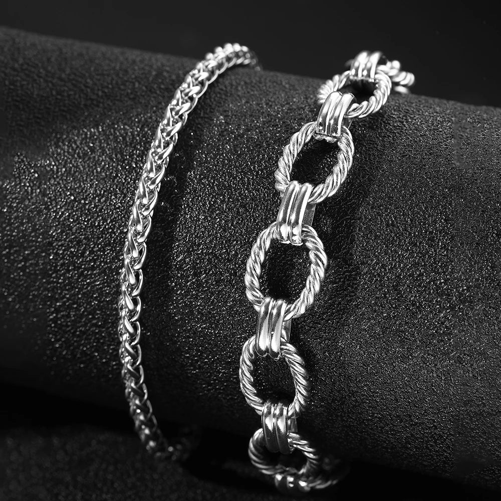 Chunky Paperclip & Weave Chain Bracelet Set