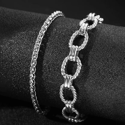 Chunky Paperclip & Weave Chain Bracelet Set