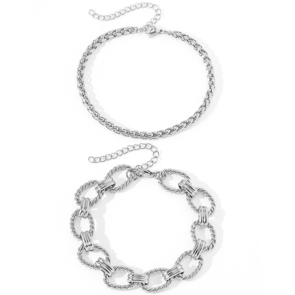 Chunky Paperclip & Weave Chain Bracelet Set