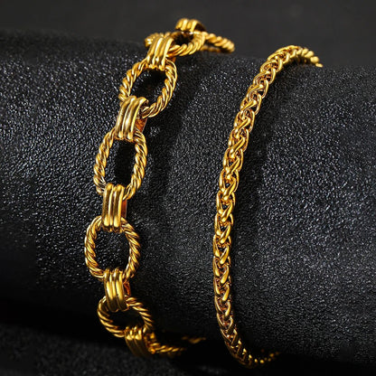 Chunky Paperclip & Weave Chain Bracelet Set