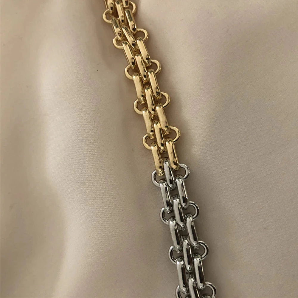 Chunky Two Tone Textured Circle Clasp Bracelet