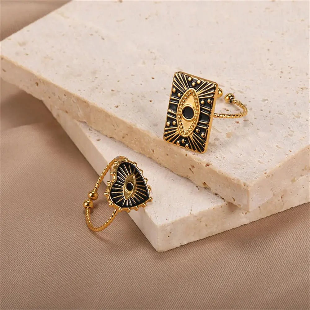 Classy Evil Eye Heart & Rectangle Rings