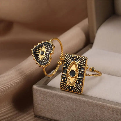 Classy Evil Eye Heart & Rectangle Rings