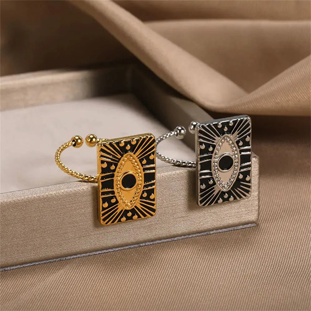 Classy Evil Eye Heart & Rectangle Rings