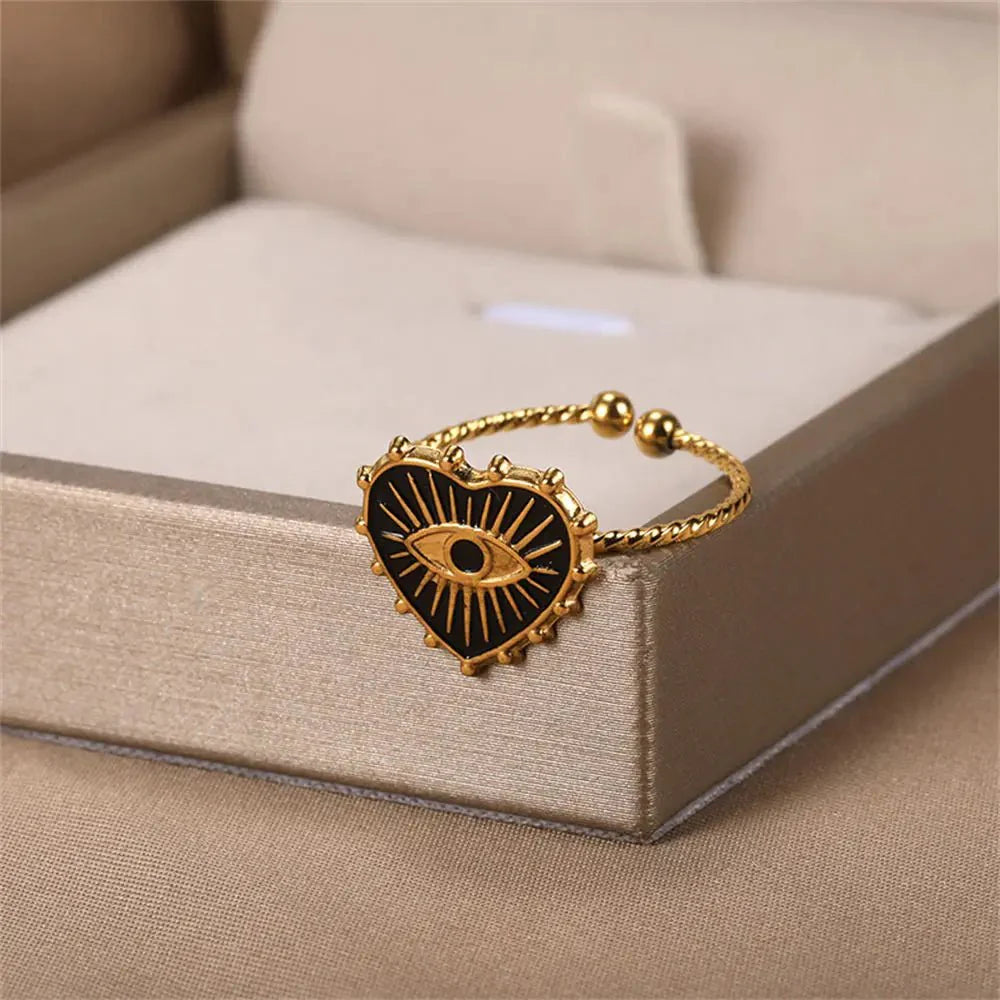 Classy Evil Eye Heart & Rectangle Rings