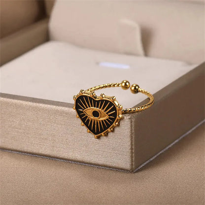 Classy Evil Eye Heart & Rectangle Rings