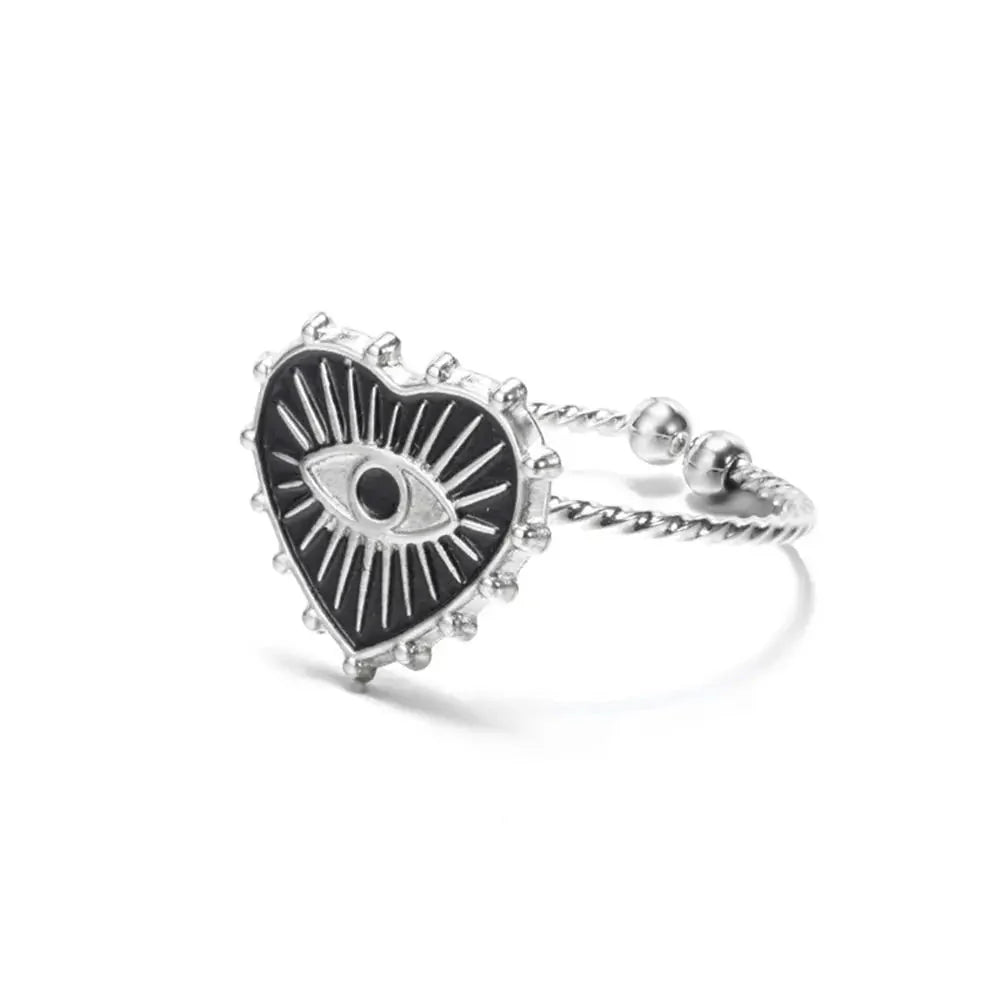 Classy Evil Eye Heart & Rectangle Rings