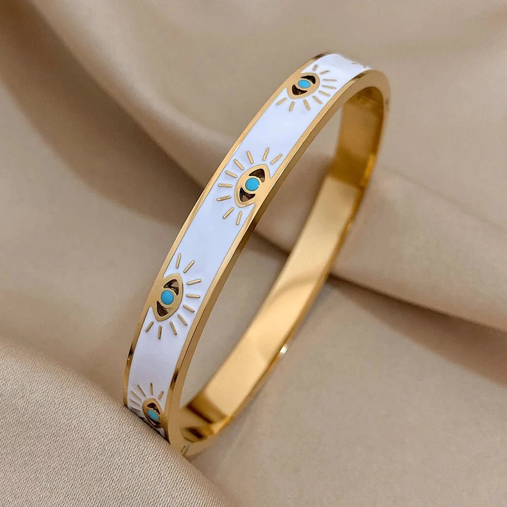 Classy Evil Eye White Enamel Bangle Bracelet