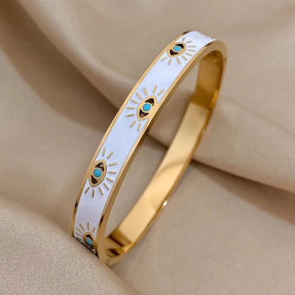 Classy Evil Eye White Enamel Bangle Bracelet