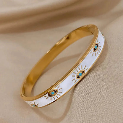 Classy Evil Eye White Enamel Bangle Bracelet