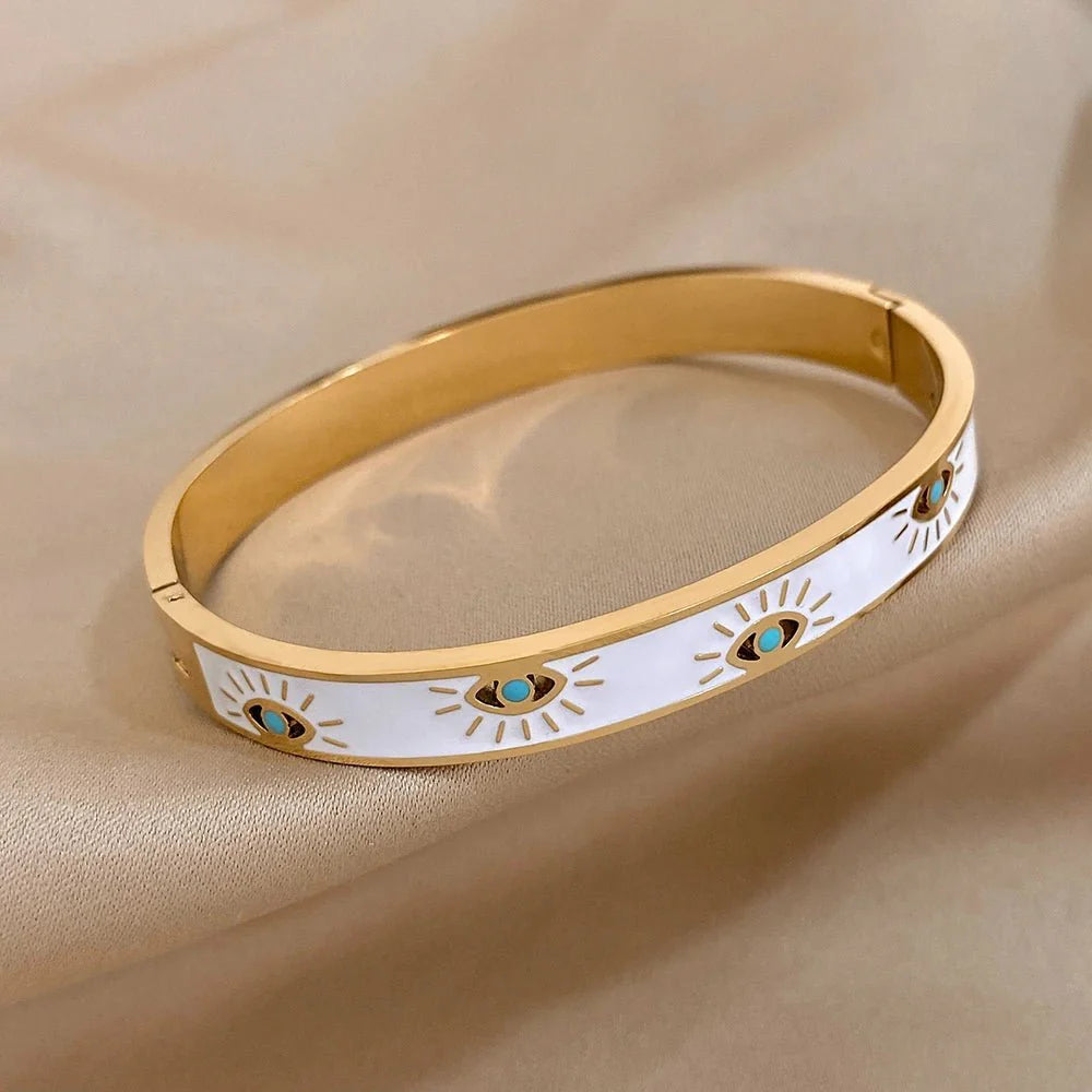 Classy Evil Eye White Enamel Bangle Bracelet