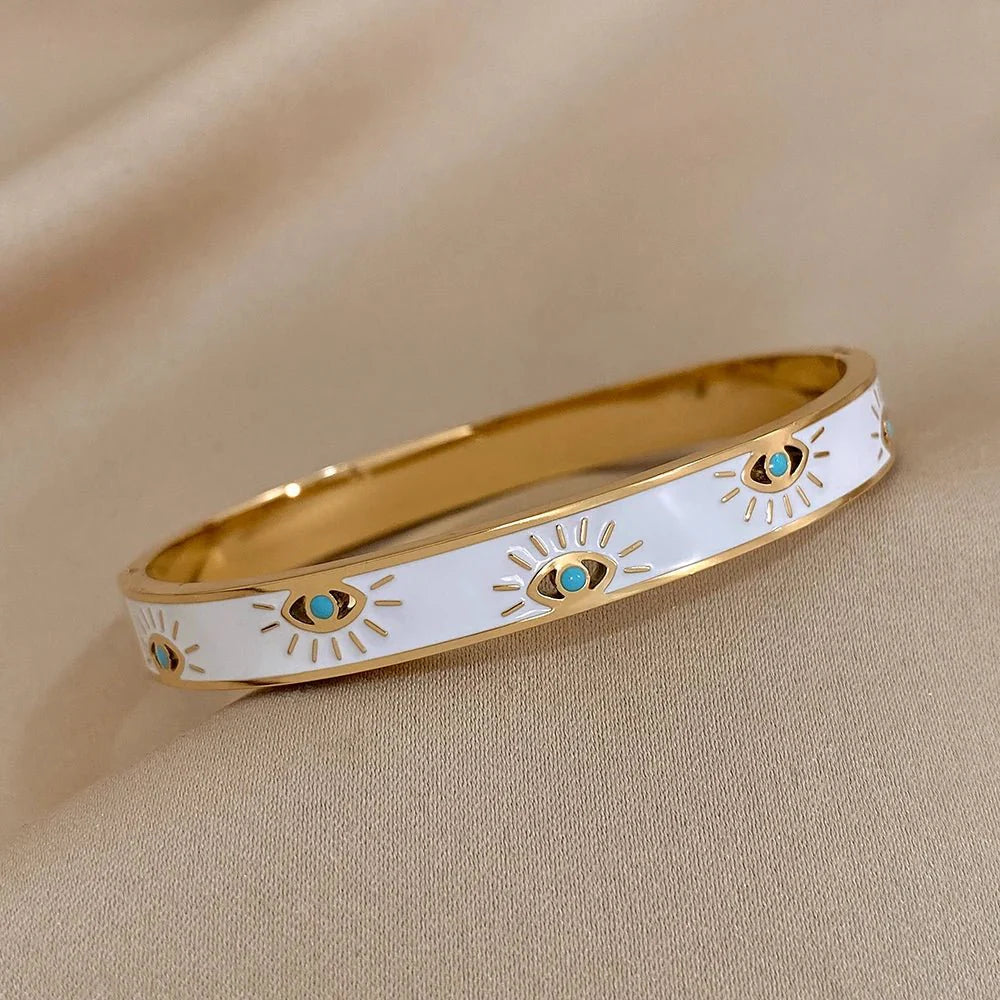 Classy Evil Eye White Enamel Bangle Bracelet