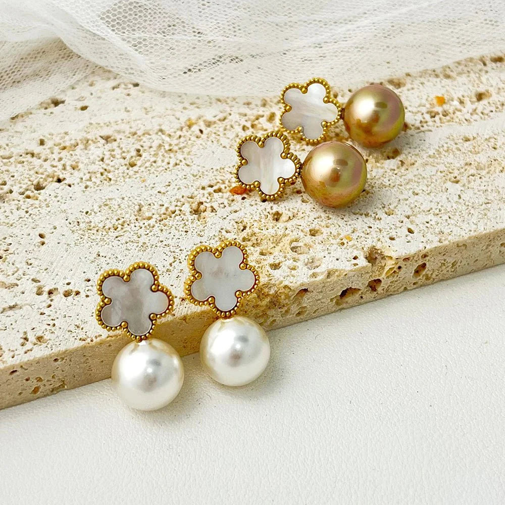 Classy Floral Pearl Ball Earrings