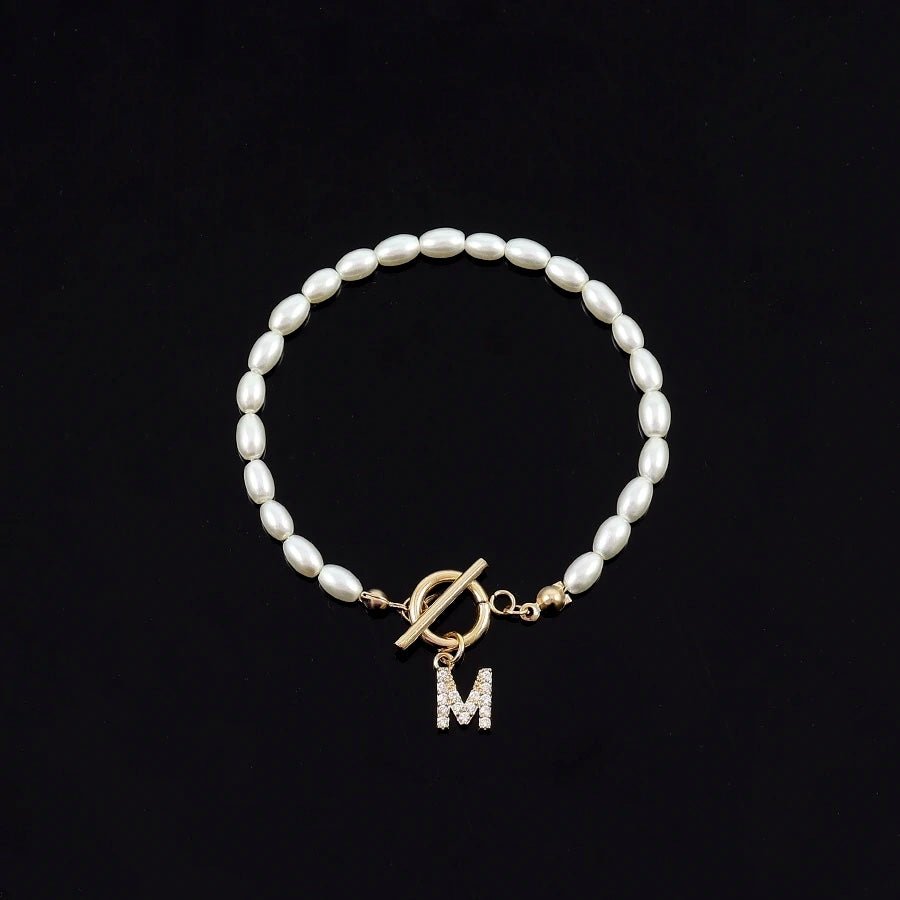 Classy Pearl Clasp Letter Initial Bracelets