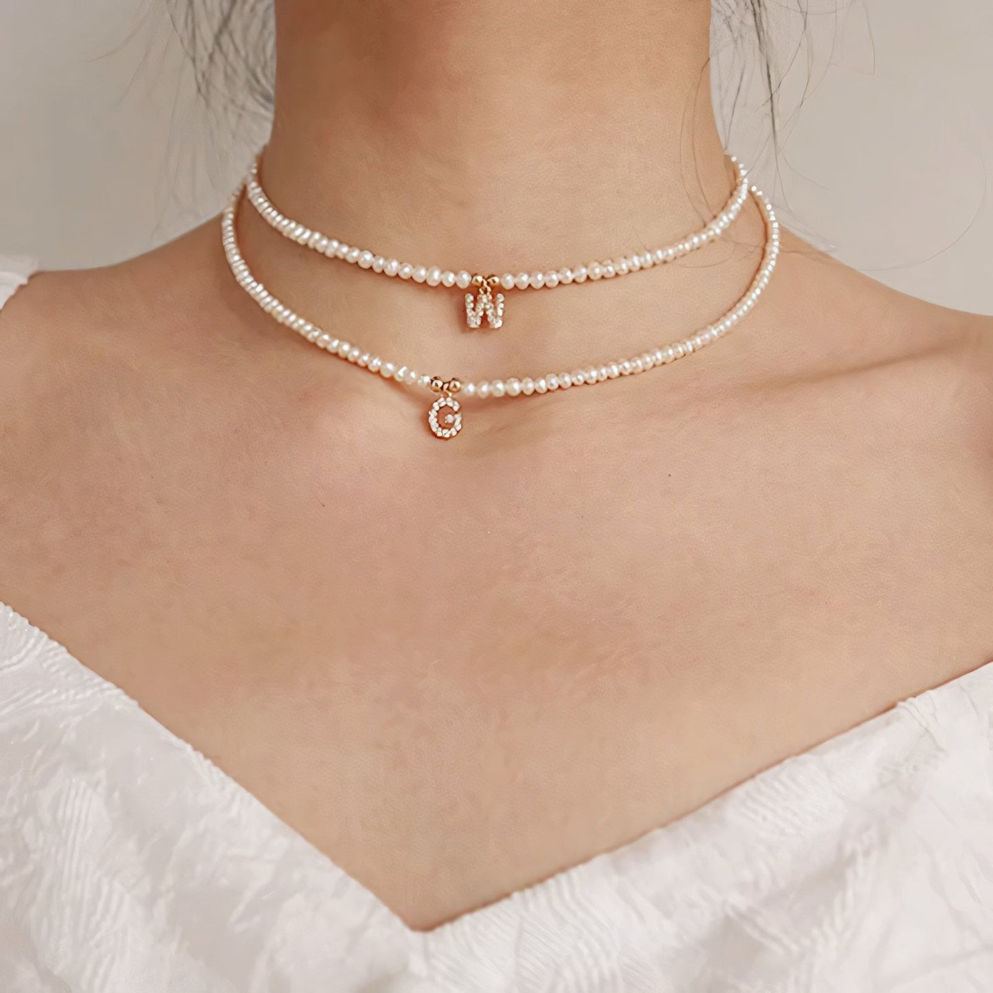 Classy Pearl Dainty Initial Letter Necklace