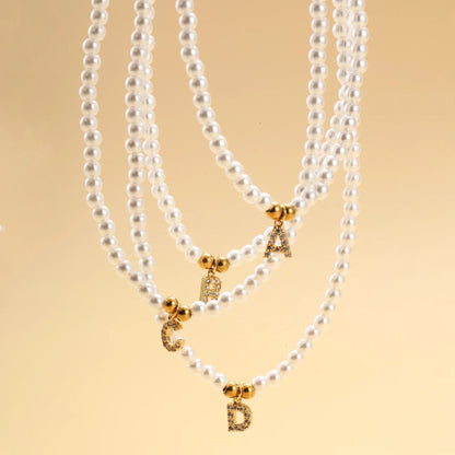 Classy Pearl Dainty Initial Letter Necklace