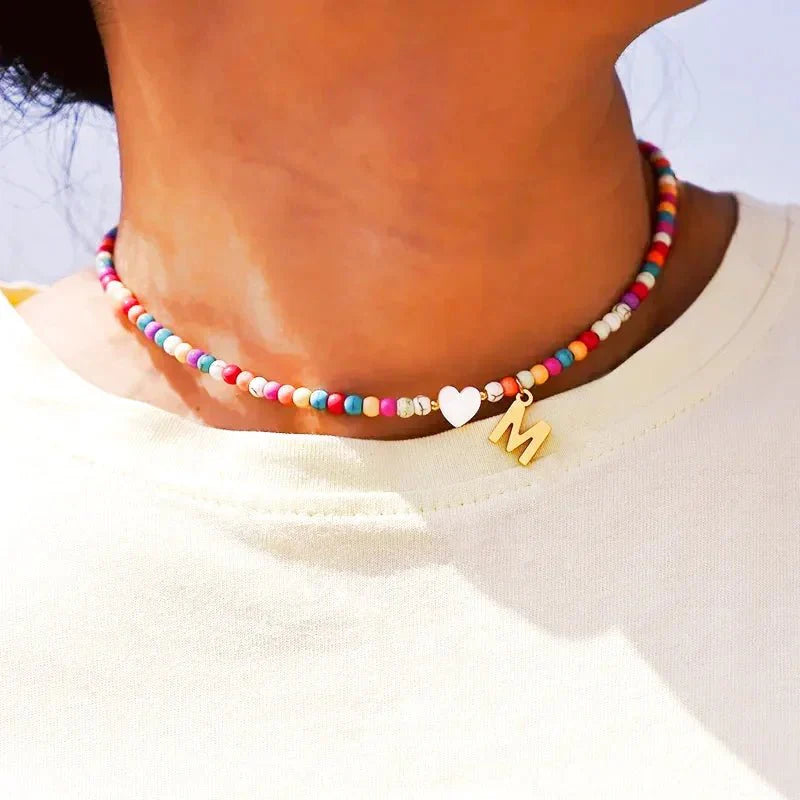 Colorful Beaded Initial Choker Necklace