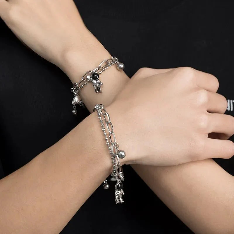 Couples Astronaut Magnetic Heart Bracelet Set
