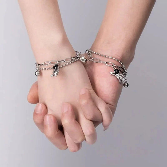 Couples Astronaut Magnetic Heart Bracelet Set