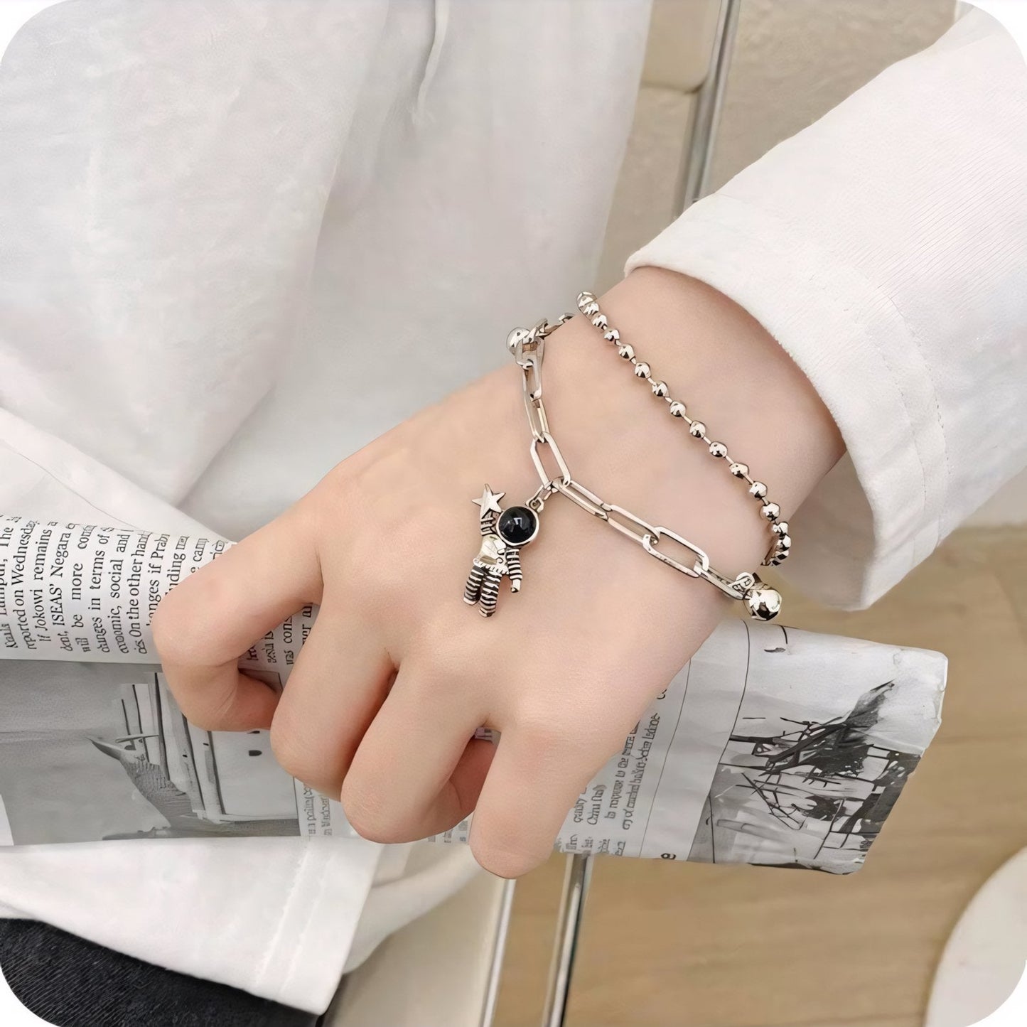 Couples Astronaut Magnetic Heart Bracelet Set