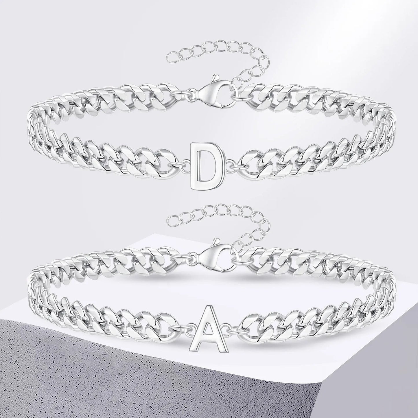 Couples Letter Initial Cuban Bracelet