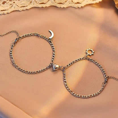 Couples Magnetic Heart Sun & Moon Bracelet Set