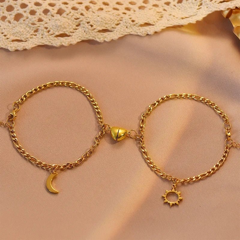 Couples Magnetic Heart Sun & Moon Bracelet Set