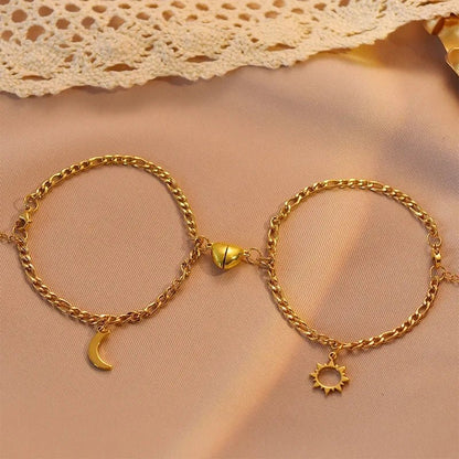 Couples Magnetic Heart Sun & Moon Bracelet Set