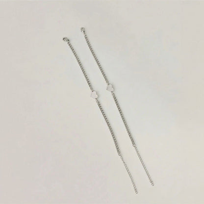 Couples Thin Cuban Link Heart Bracelet Set