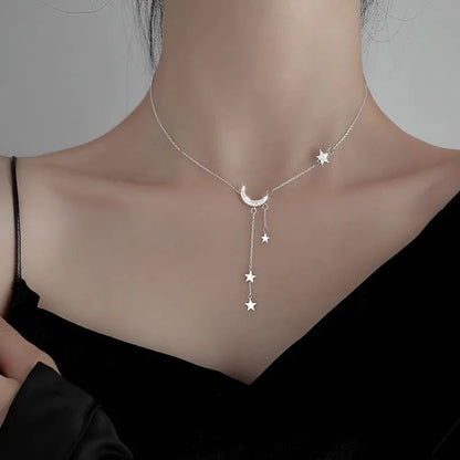 Crescent Moon Dangling Star Necklace