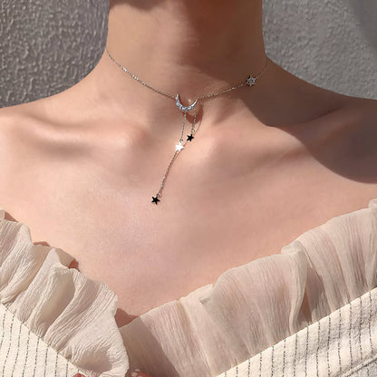 Crescent Moon Dangling Star Necklace