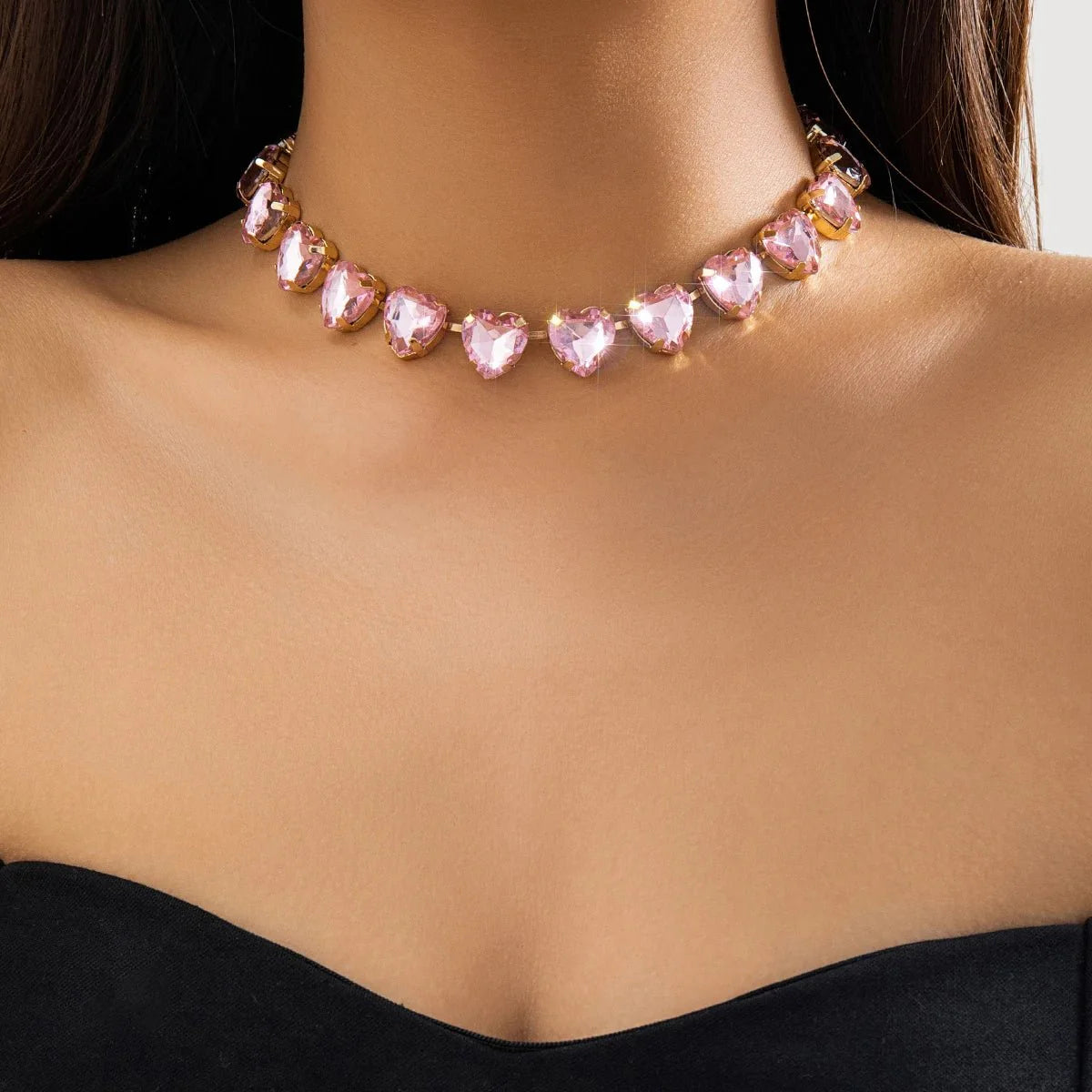 Crystal Heart Choker Necklace