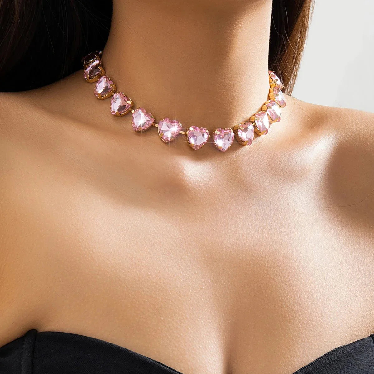 Crystal Heart Choker Necklace