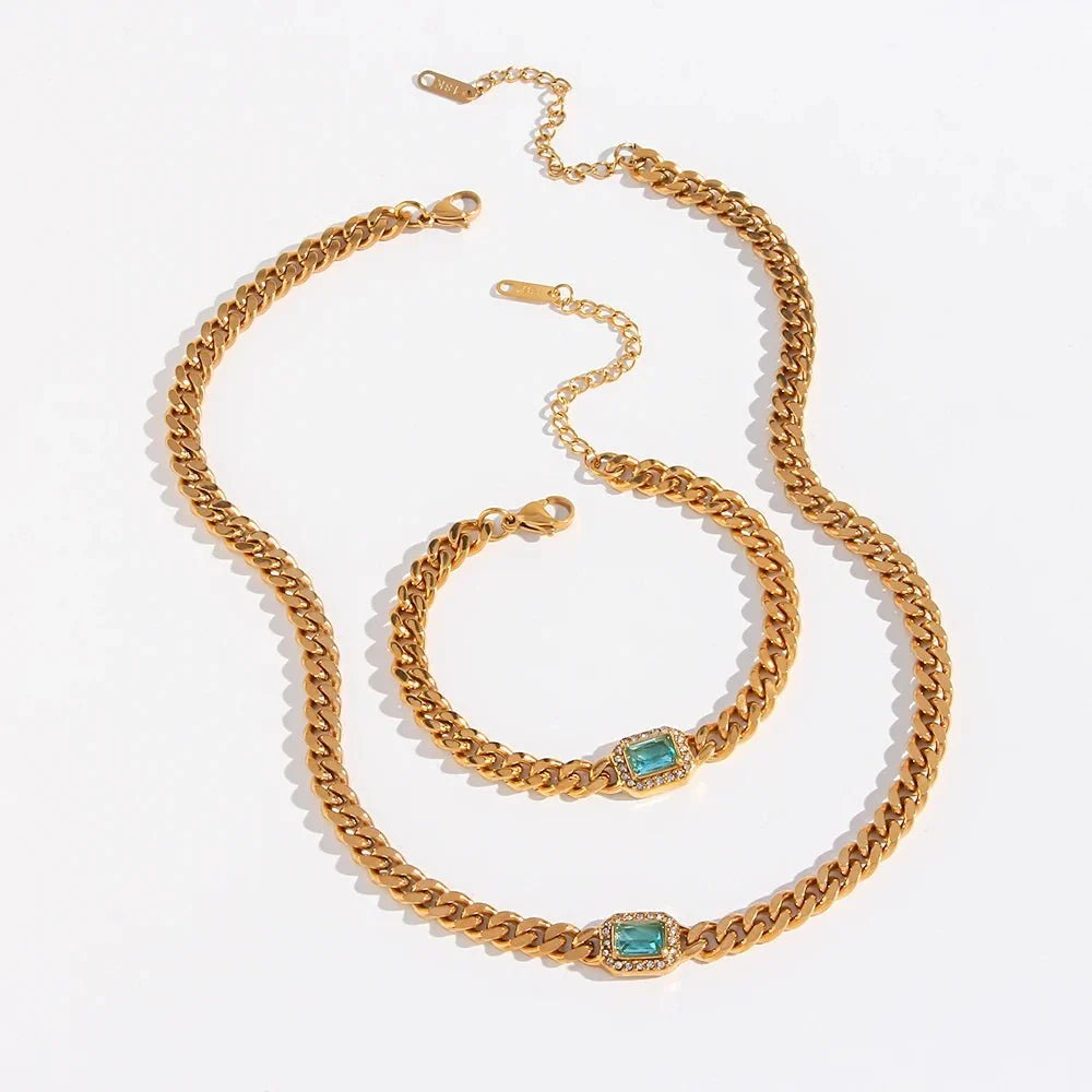 Cuban Chain Square Cut Diamond Choker and Bracelet