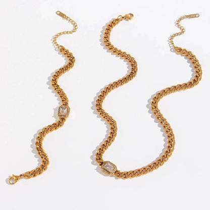 Cuban Chain Square Cut Diamond Choker and Bracelet