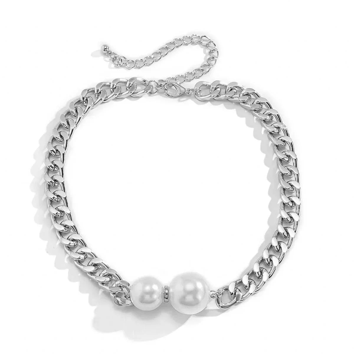 Cuban Link Chain Pearl Ends Necklace