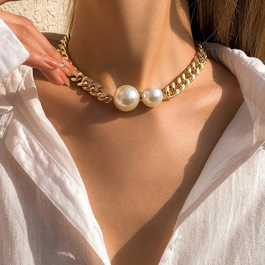 Cuban Link Chain Pearl Ends Necklace