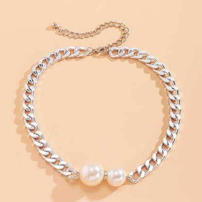 Cuban Link Chain Pearl Ends Necklace
