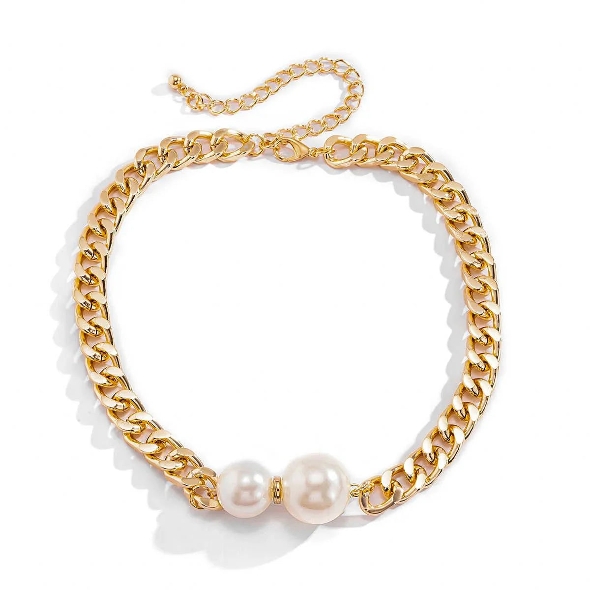 Cuban Link Chain Pearl Ends Necklace